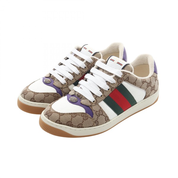 GUCCI Screener GG Canvas Sherry Line Sneakers Beige Brown Used mens #7 1/2