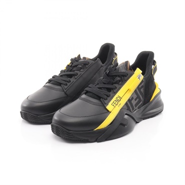 FENDI FLOW sneakers shoes #7 leather Black Yellow Used mens