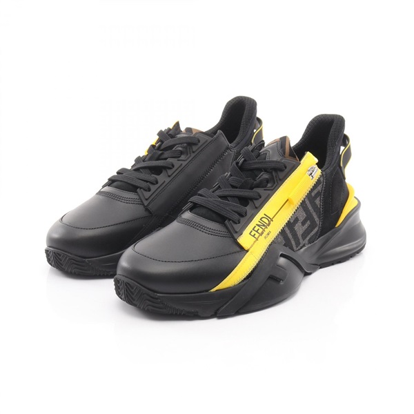 FENDI FLOW sneakers shoes #7 leather Black Yellow Used mens