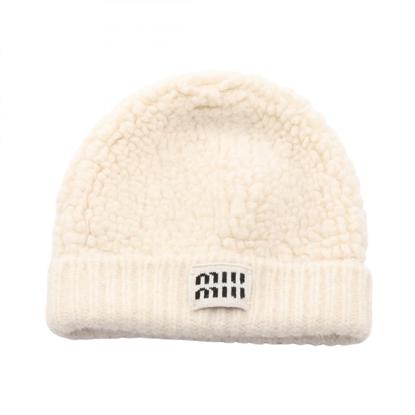 Miu Miu Logo Knit Hat Cap 5HC327 wool White Used Women