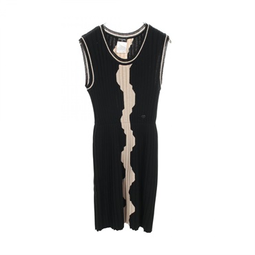 CHANEL COCO Mark Button Ribbed Sleeveless Dress #34 P31454K00492 wool Black
