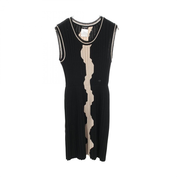 CHANEL COCO Mark Button Ribbed Sleeveless Dress #34 P31454K00492 wool Black