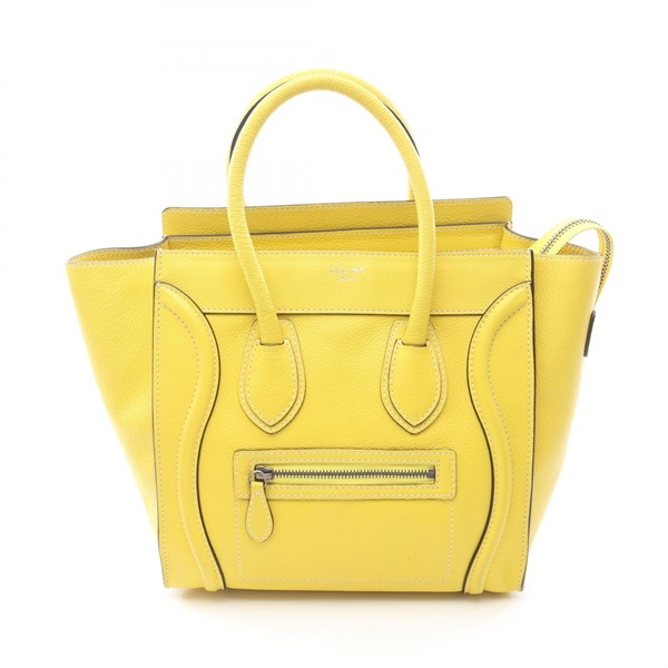 CELINE Luggage Micro Shopper Square Tote Handbag leather Yellow Used Women