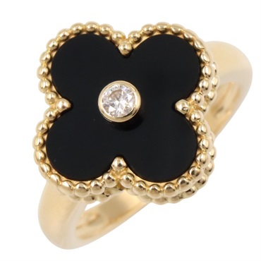 Van Cleef & Arpels Vintage Alhambra Onyx Diamond Ring 18KYG Women US size #6 #52