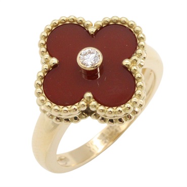 Van Cleef & Arpels Vintage Alhambra Ring 18KYG Gold Diamond Carnelian Used #51