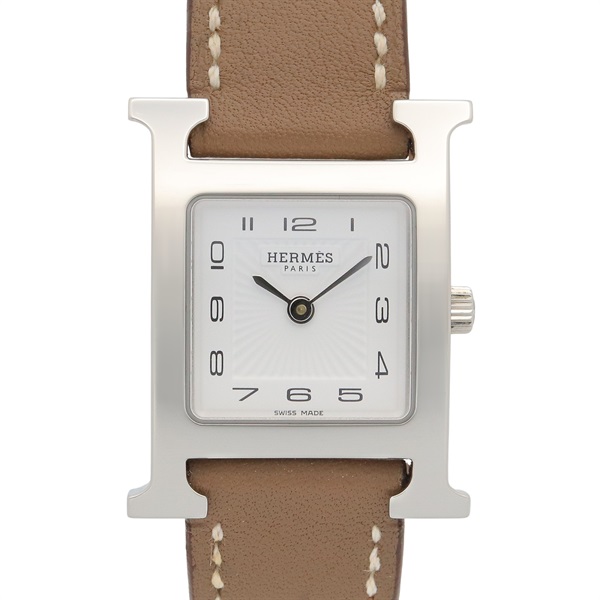HERMES H watch Wrist Watch HH1.210 Quartz SS Leather belt White Used Women