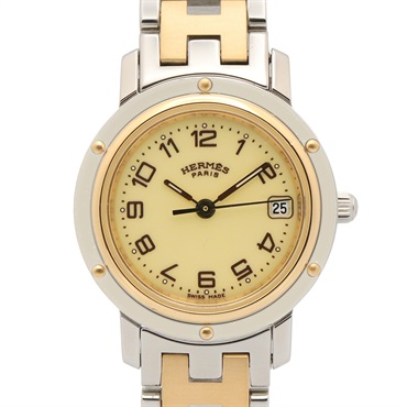 HERMES Clipper Wrist Watch CL4.220 Quartz Gold Plated Stainless Steel Used Women