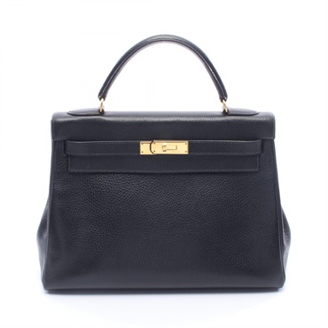 HERMES Kelly 32 Inside stitched shoulder Handbag V Ardennes Black Used GHW