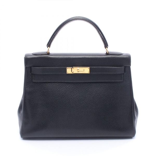 HERMES Kelly 32 Inside stitched shoulder Handbag V Ardennes Black Used GHW