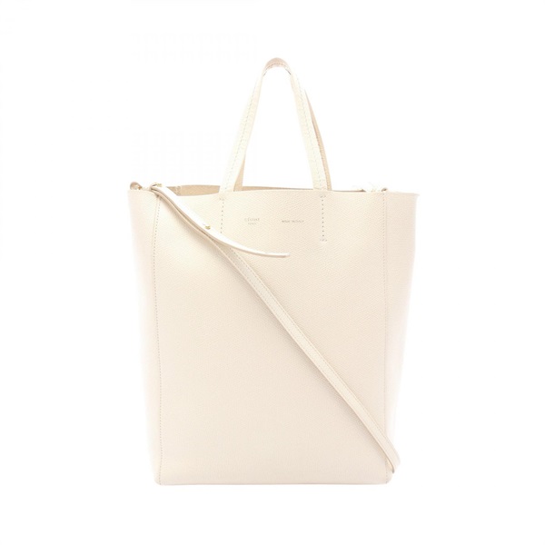 CELINE Vertical Small Cabas Shoulder Crossbody Tote Handbag leather White Used