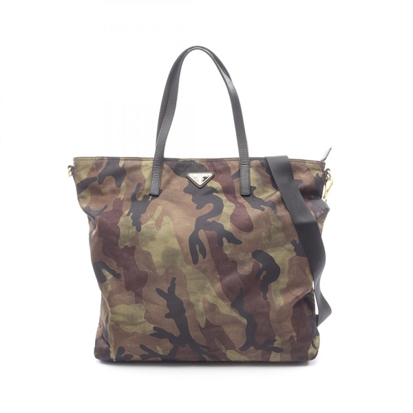 PRADA Camouflage Shoulder Crossbody Tote Bag B2600A Nylon Saffiano leather Used