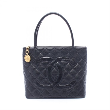 CHANEL Medallion Tote Shoulde Bag A01804 Grained Calfskin leather Black GHW Used