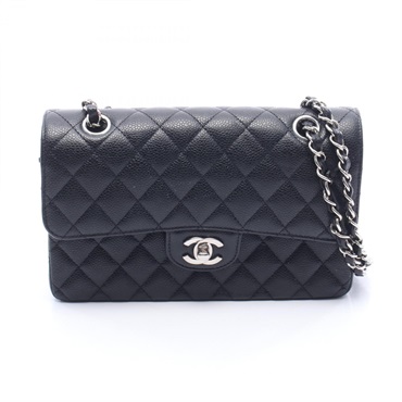 CHANEL Matelasse Double flap Chain Shoulder Handbag leather Black SHW Used Women