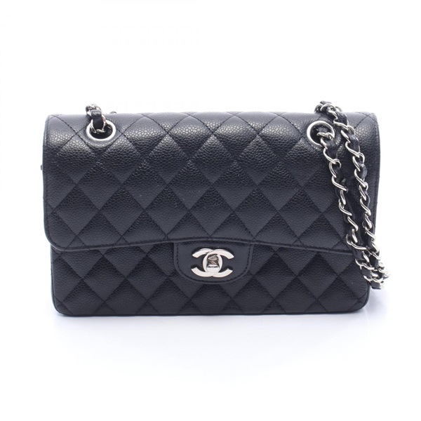 CHANEL Matelasse Double flap Chain Shoulder Handbag leather Black SHW Used Women