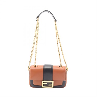 FENDI Mini Baguette Bicolor Chain Shoulder Handbag 8BS045 leather Brown Used
