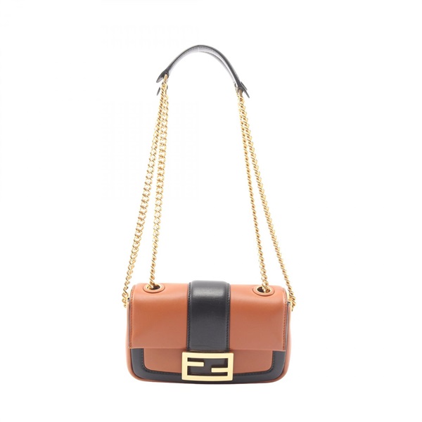 FENDI Mini Baguette Bicolor Chain Shoulder Handbag 8BS045 leather Brown Used