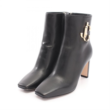 JIMMY CHOO MINORI JC Logo Heel Boots Shoes #35 1/2 Leather Black Women