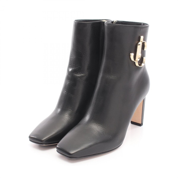 JIMMY CHOO MINORI JC Logo Heel Boots Shoes #35 1/2 Leather Black Women
