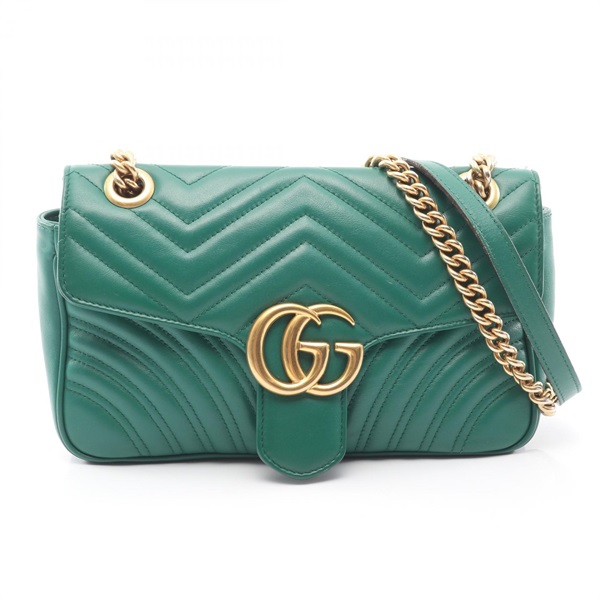 GUCCI GG Marmont Quilting Small Chain Shoulder Handbag 443497 leather Green Used