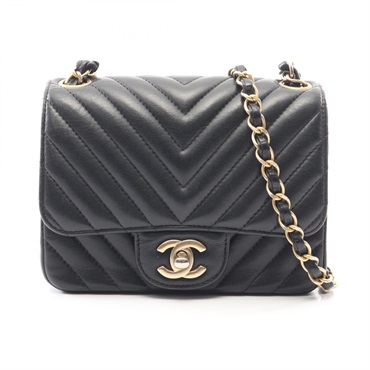 CHANEL Chevron V-Stitch Mini Shoulder Bag A35200 Lamb leather Black Used GHW CC