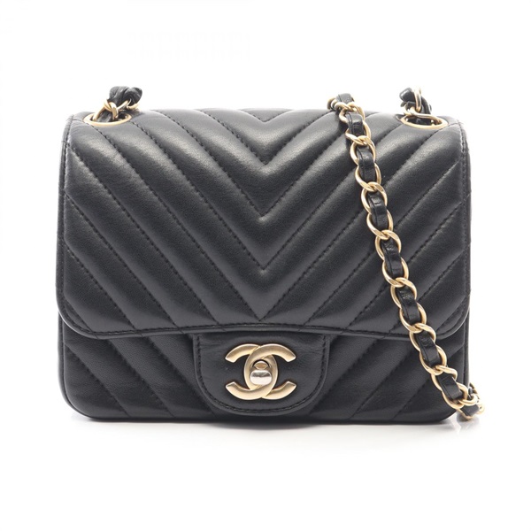 CHANEL Chevron V-Stitch Mini Shoulder Bag A35200 Lamb leather Black Used GHW CC