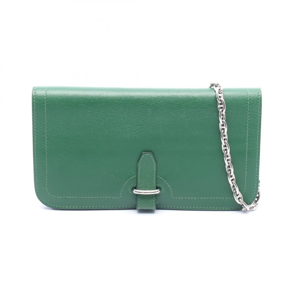 HERMES Biker Chain Wallet Mini Handbag WOC Evercolor leather Green SHW Used N