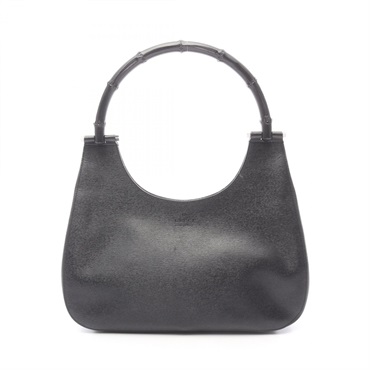 GUCCI Bamboo Handbag leather Black Used Women