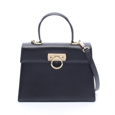 Salvatore Ferragamo Gancini Shoulder Crossbody Handbag leather Black Used Women