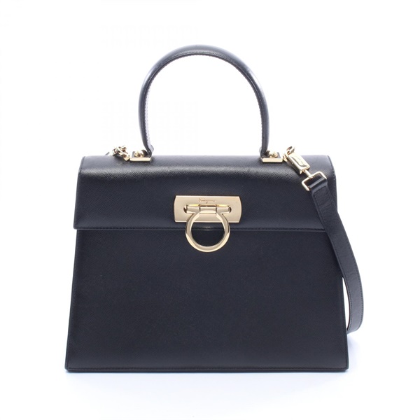 Salvatore Ferragamo Gancini Shoulder Crossbody Handbag leather Black Used Women