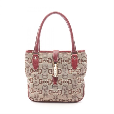 GUCCI New Jackie Horsebit Handbag 145817 canvas leather Beige Bordeaux Used