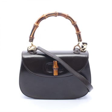 GUCCI Bamboo Shoulder crossbody Handbag leather Black Used Women