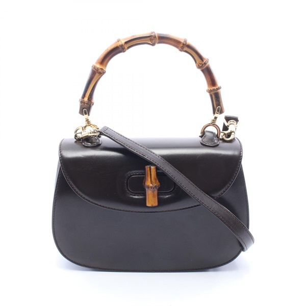 GUCCI Bamboo Shoulder crossbody Handbag leather Black Used Women