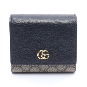 GUCCI GG Marmont Bi-fold Wallet Purse 598587 leather canvas Beige Black Used
