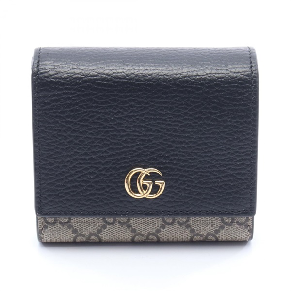 GUCCI GG Marmont Bi-fold Wallet Purse 598587 leather canvas Beige Black Used