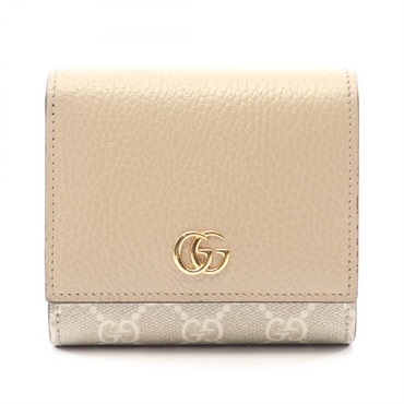 GUCCI GG Marmont Bi-fold wallet 598587 leather PVC coated canvas Beige Used
