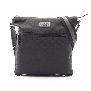 GUCCI GG pattern Crossbody Shoulder Bag 449185 leather Nylon canvas Black Used