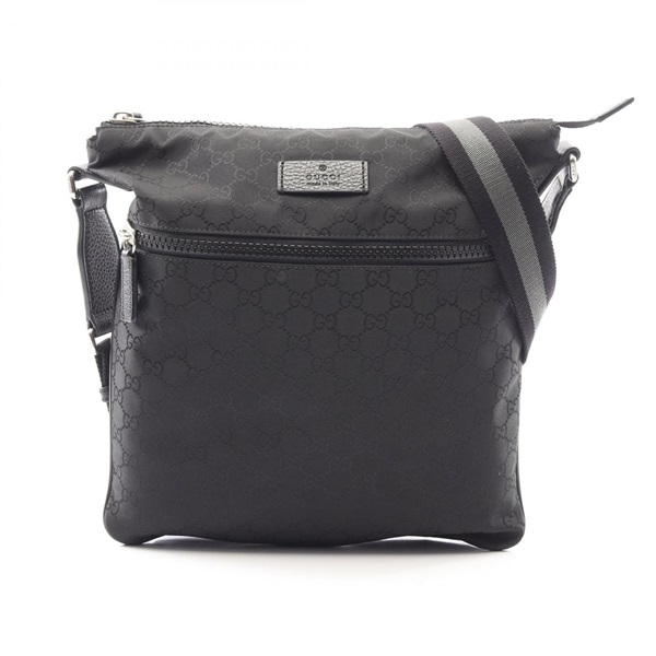 GUCCI GG pattern Crossbody Shoulder Bag 449185 leather Nylon canvas Black Used