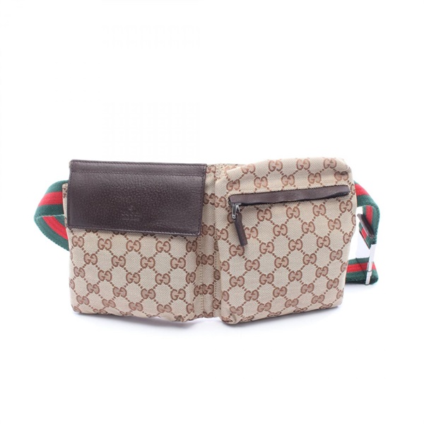 GUCCI GG canvas Waist bag crossbody 28566 canvas leather Beige Brown Used unisex