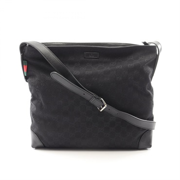 GUCCI G canvas sherry line Crossbody Shoulder Bag 308930 leather Black Used