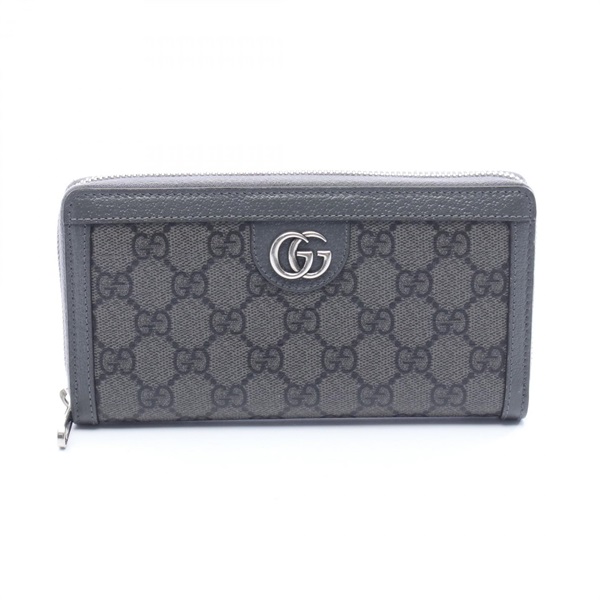 GUCCI Ophidia GG Supreme Around zip long Wallet 706844 leather canvas Gray Used