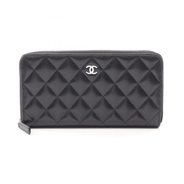 CHANEL Classic Long Zip Wallet Matelasse Grained Calfskin leather Black Used SHW