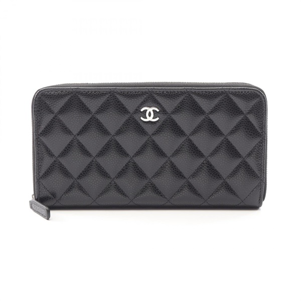 CHANEL Classic Long Zip Wallet Matelasse Grained Calfskin leather Black Used SHW