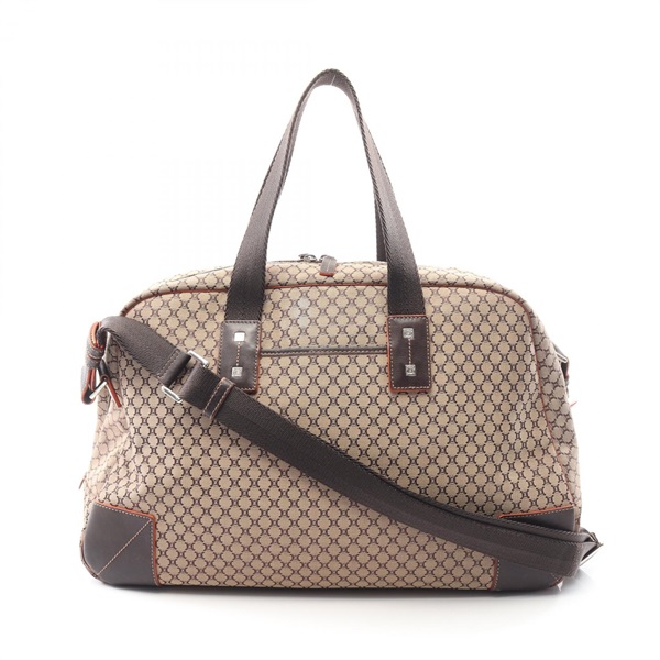 CELINE Macadam Shoulder Crossbody Duffel Bag canvas leather Beige Brown Used