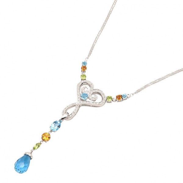 JEWELRY Multi Diamond Necklace Pendant 18KWG White Gold Multicolor Used Women