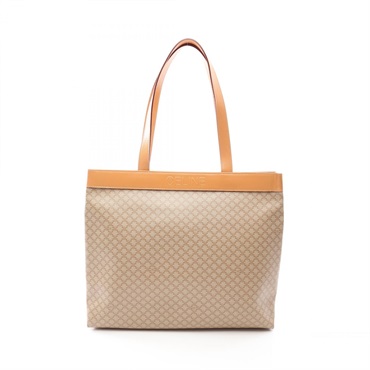 CELINE Macadam Shoulder Tote Bag PVC coated canvas leather Beige Used Women