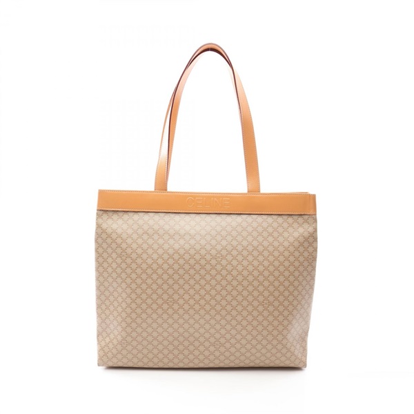 CELINE Macadam Shoulder Tote Bag PVC coated canvas leather Beige Used Women