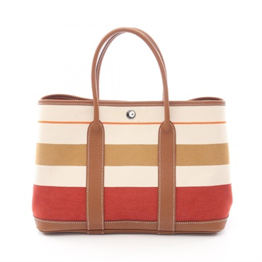 HERMES Garden party TPM Tote hand Bag Q Negonda Toile Transatto Rocabar Gold SHW