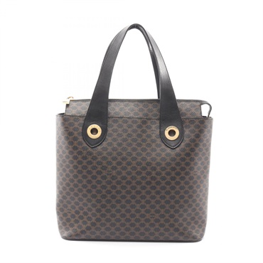 CELINE Macadam Tote Handbag PVC coated canvas leather Black Brown Used Women