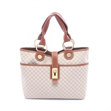 CELINE Macadam Tote Handbag canvas leather Beige Brown GHW Used Women