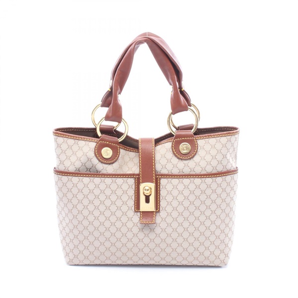 CELINE Macadam Tote Handbag canvas leather Beige Brown GHW Used Women